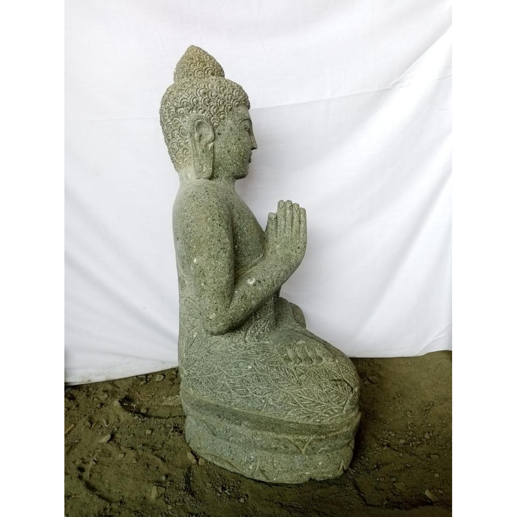Statue bouddha assis en pierre volcanique prière jardin zen 80cm Statue bouddha assis en pierre volcanique prière jardin zen 80cm