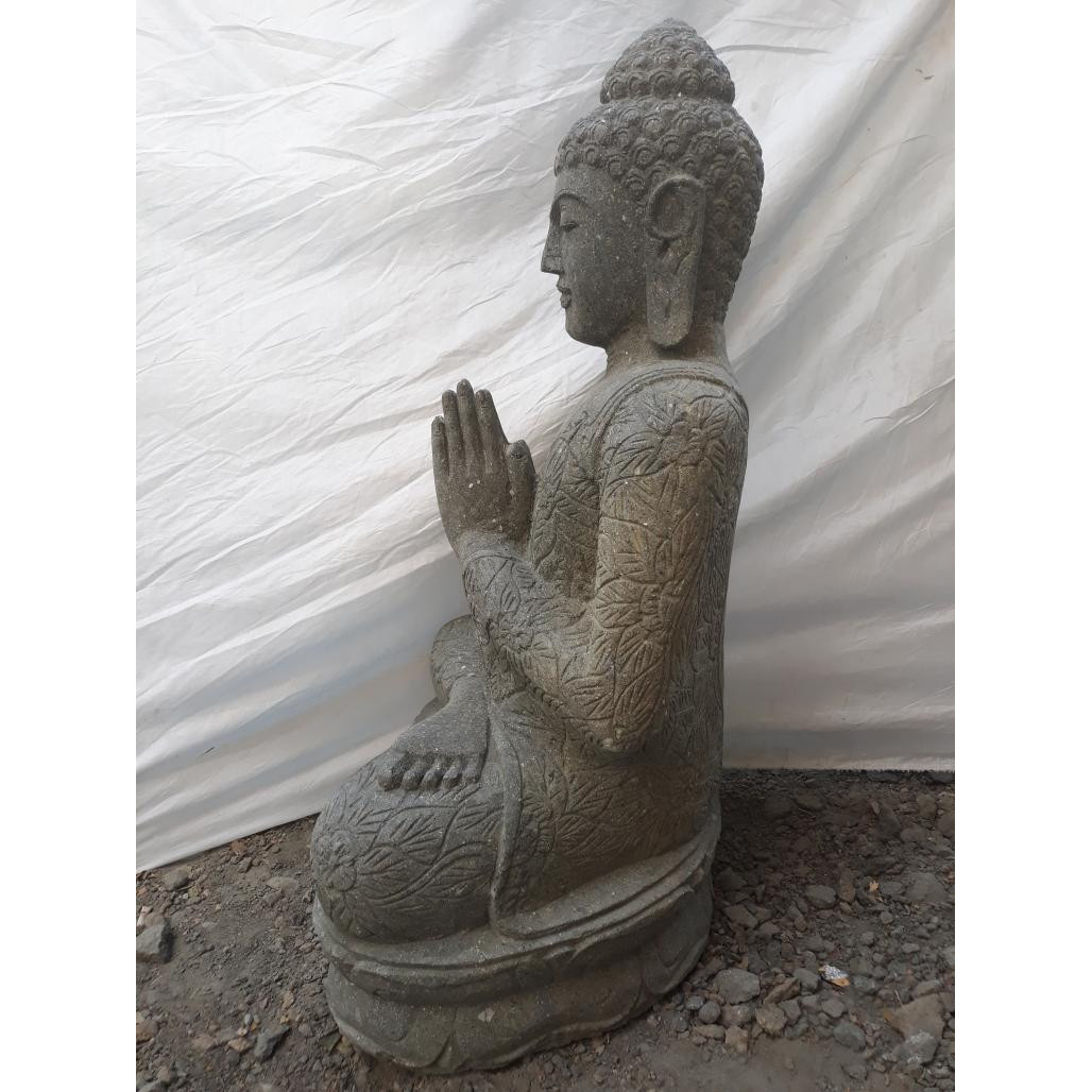 Statue bouddha assis en pierre volcanique prière jardin zen 80cm Statue bouddha assis en pierre volcanique prière jardin zen 80cm
