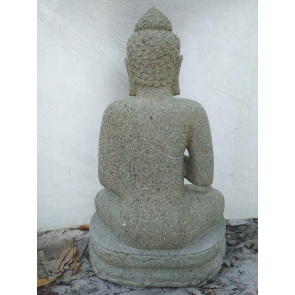 Statue bouddha assis en pierre volcanique prière jardin zen 80cm Statue bouddha assis en pierre volcanique prière jardin zen 80cm