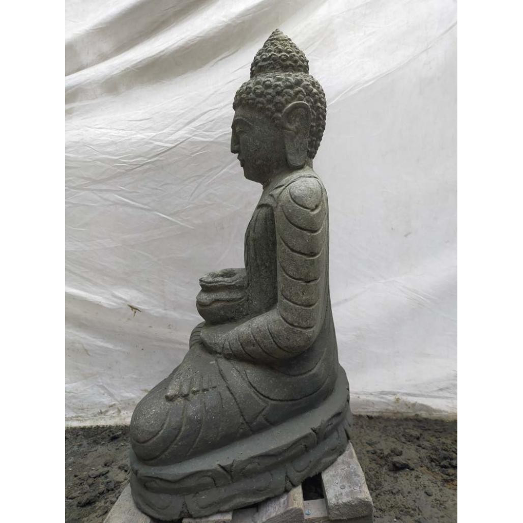 Statue d'extérieur zen bouddha pierre volcanique position offrande 50 cm Statue d'extérieur zen bouddha pierre volcanique position offrande 50 cm