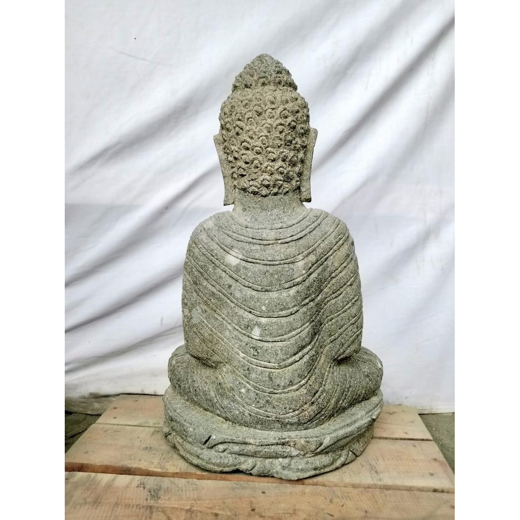 Statue d'extérieur zen bouddha pierre volcanique position offrande 50 cm Statue d'extérieur zen bouddha pierre volcanique position offrande 50 cm