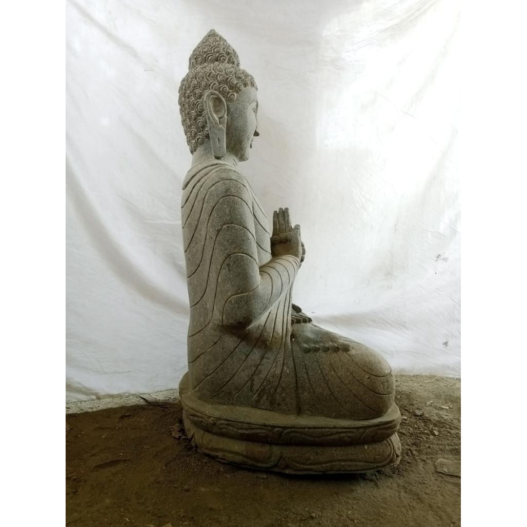Bouddha en pierre position chakra et chapelet de jardin 1m Bouddha en pierre position chakra et chapelet de jardin 1m