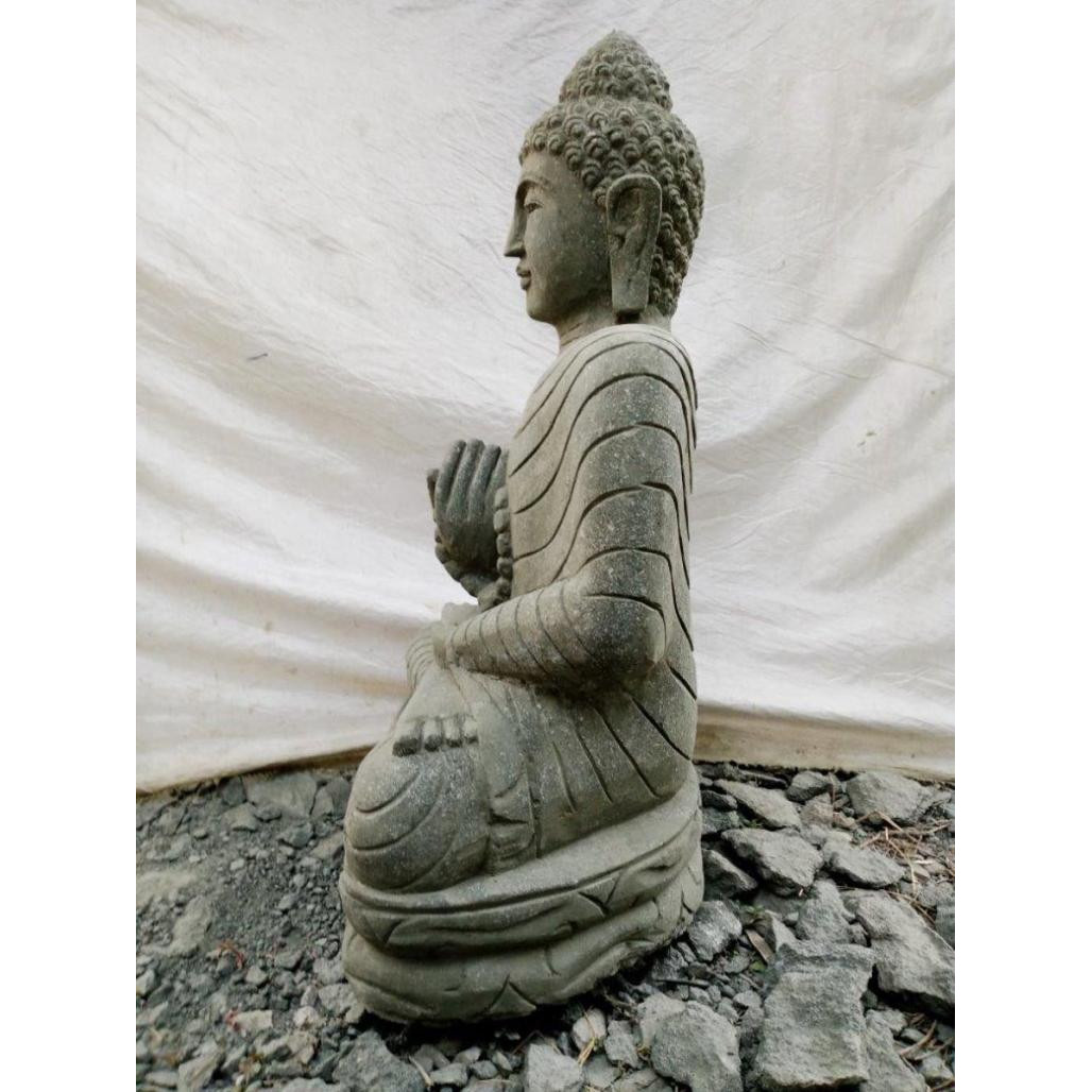 Sculpture de bouddha en pierre volcanique chakra et chapelet 80cm Sculpture de bouddha en pierre volcanique chakra et chapelet 80cm