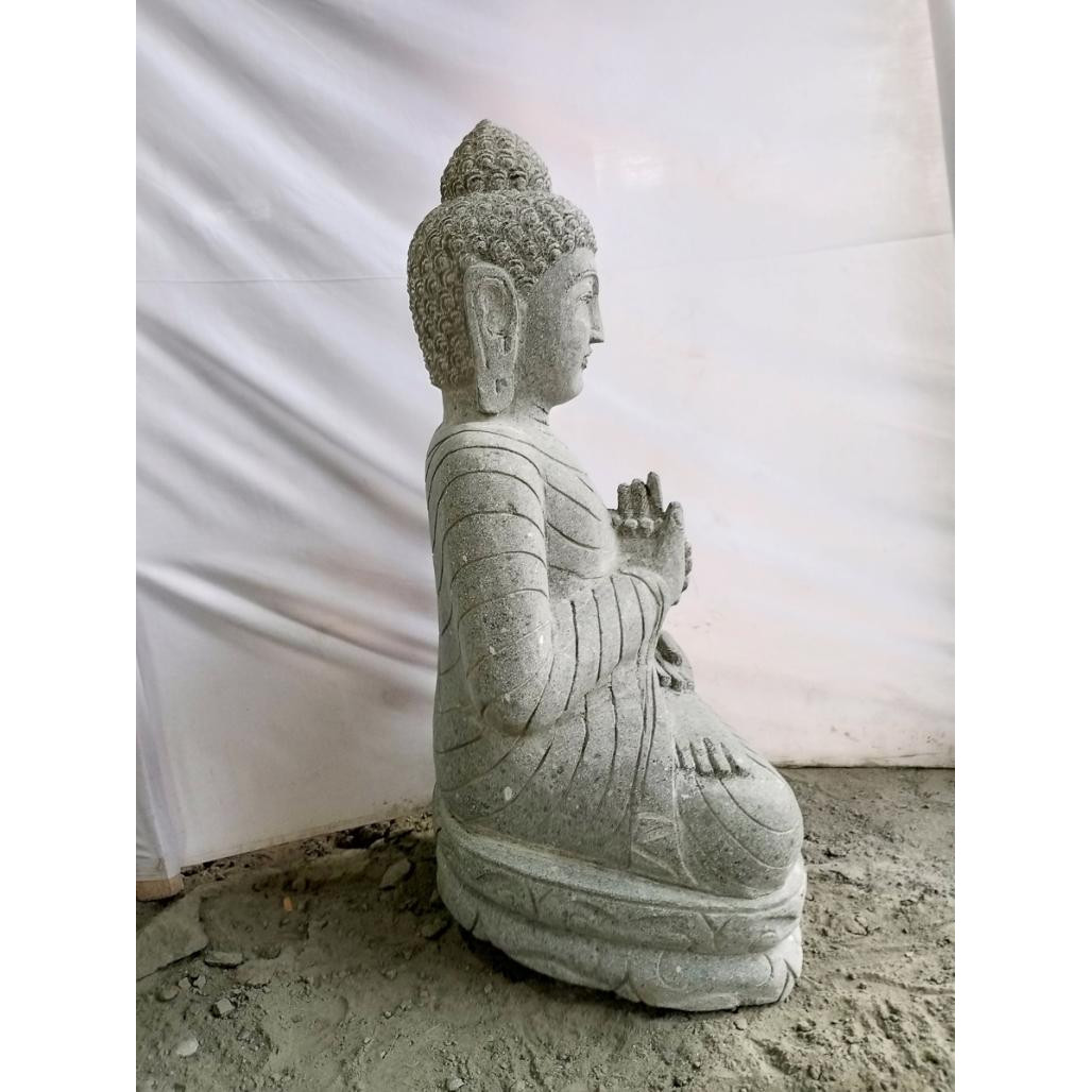 Sculpture de bouddha en pierre volcanique chakra et chapelet 80cm Sculpture de bouddha en pierre volcanique chakra et chapelet 80cm