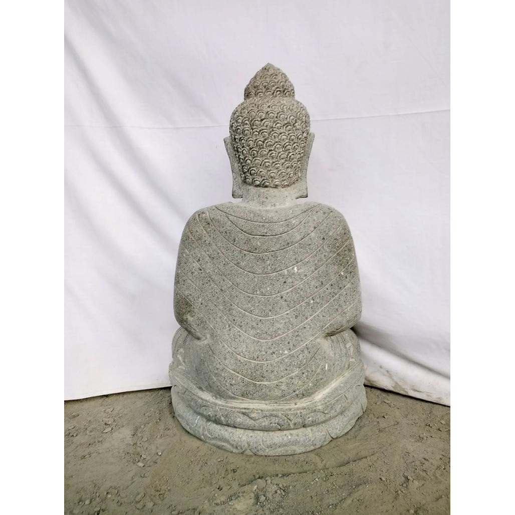 Sculpture de bouddha en pierre volcanique chakra et chapelet 80cm Sculpture de bouddha en pierre volcanique chakra et chapelet 80cm