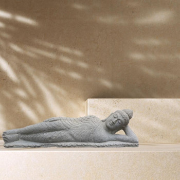 Bouddha allongé en pierre de lave jardin zen 2 m