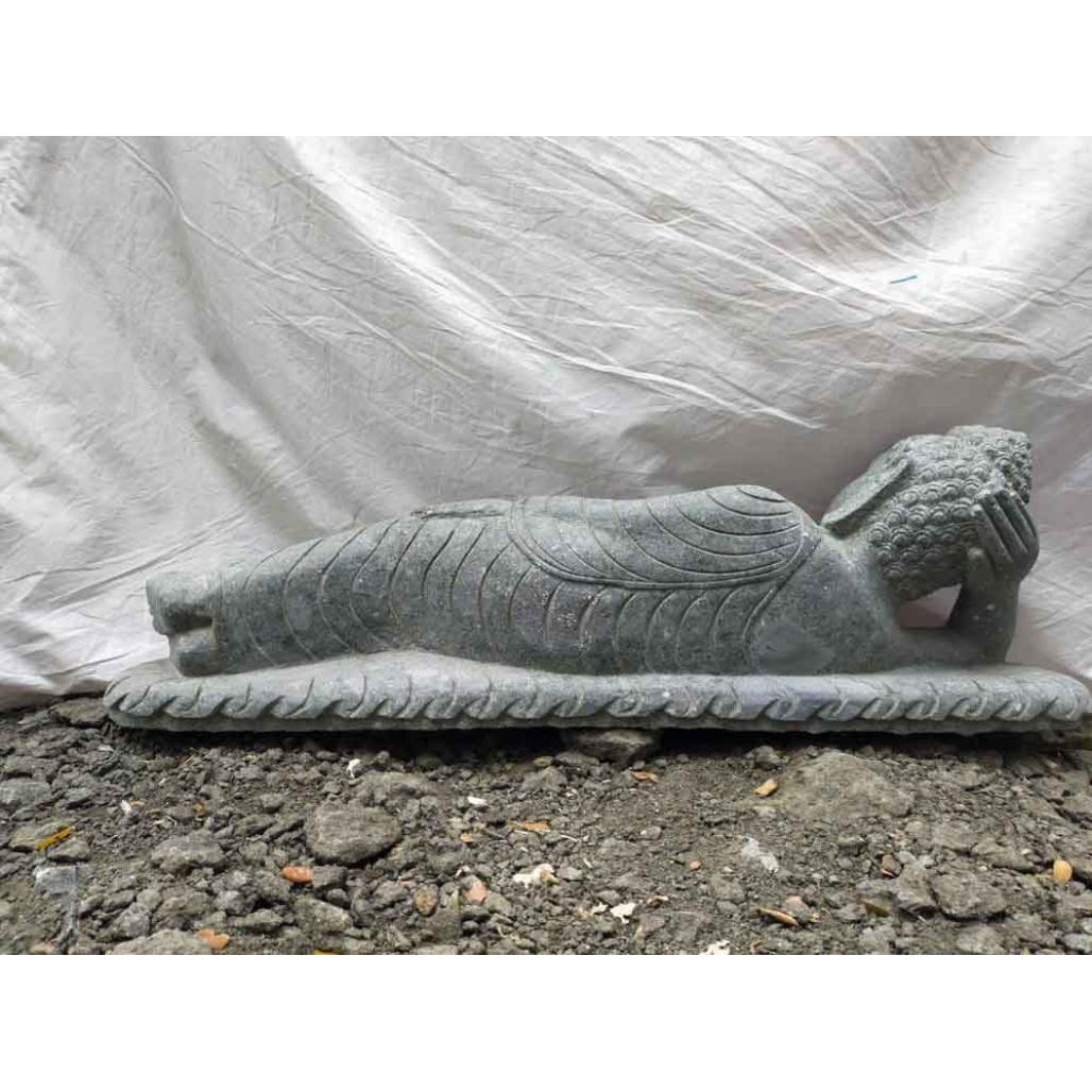 Bouddha allongé statue en pierre volcanique extérieur zen 1 m Bouddha allongé statue en pierre volcanique extérieur zen 1 m