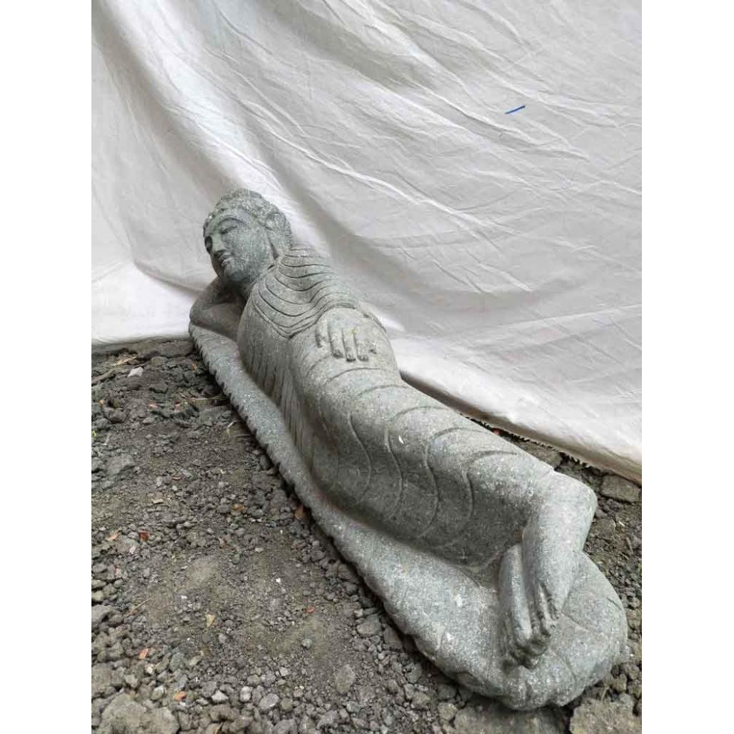 Bouddha allongé statue en pierre volcanique extérieur zen 1 m Bouddha allongé statue en pierre volcanique extérieur zen 1 m