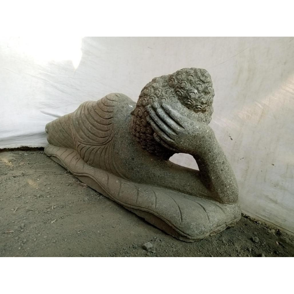 Bouddha allongé statue en pierre volcanique extérieur zen 1 m Bouddha allongé statue en pierre volcanique extérieur zen 1 m