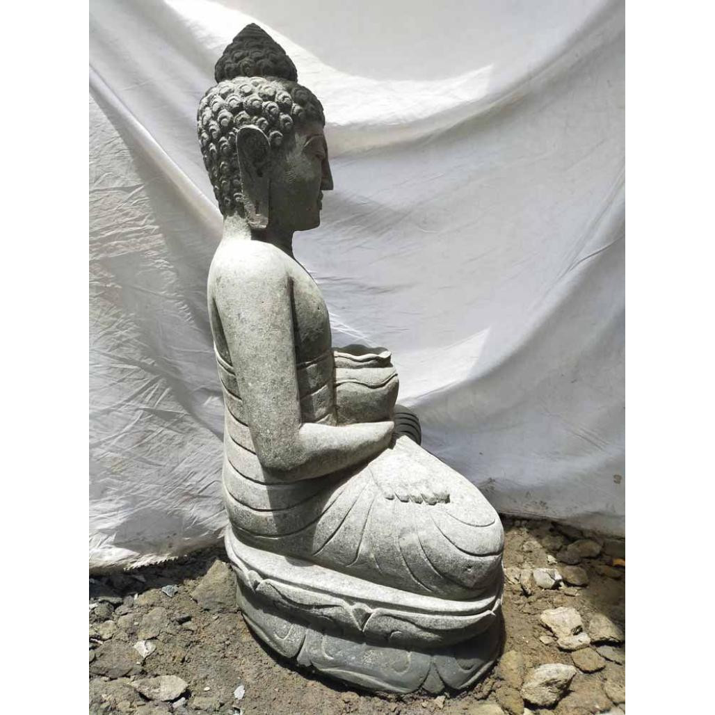 Statue de bouddha en pierre volcanique position offrande 1 m Statue de bouddha en pierre volcanique position offrande 1 m