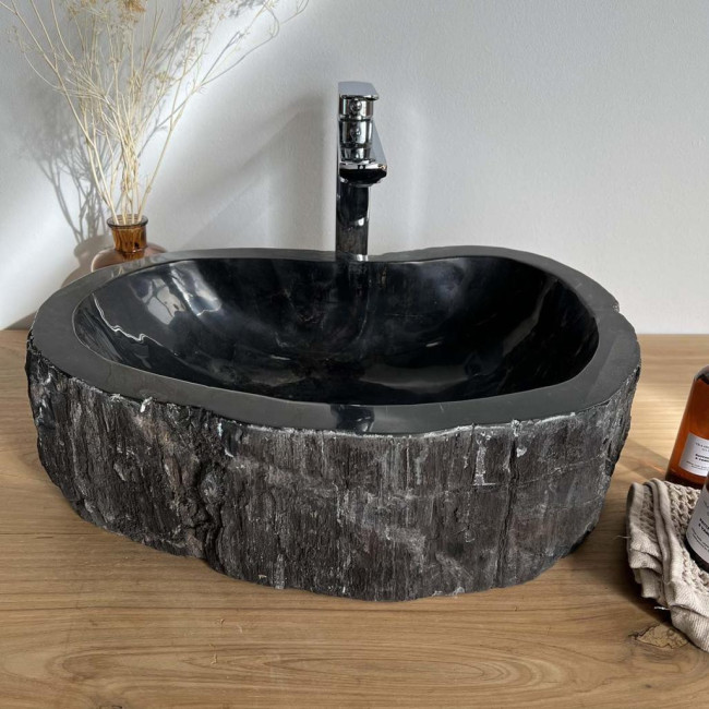 Vasque à poser unique en bois fossilisé noir