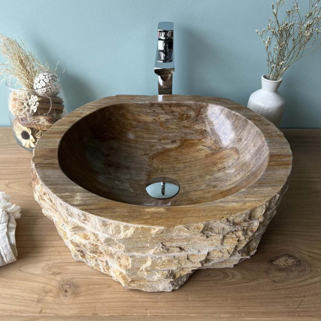 Vasque en bois pétrifié à poser 46 cm