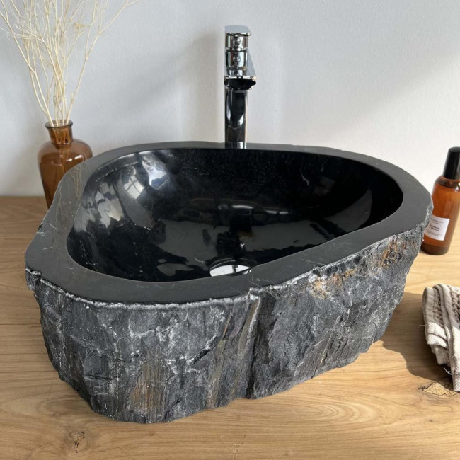 Vasque en bois fossilisé à poser 45 cm