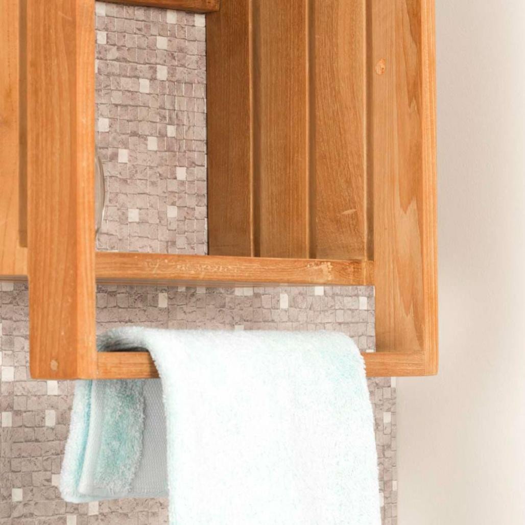 Porte serviette étagère murale en teck Chloé