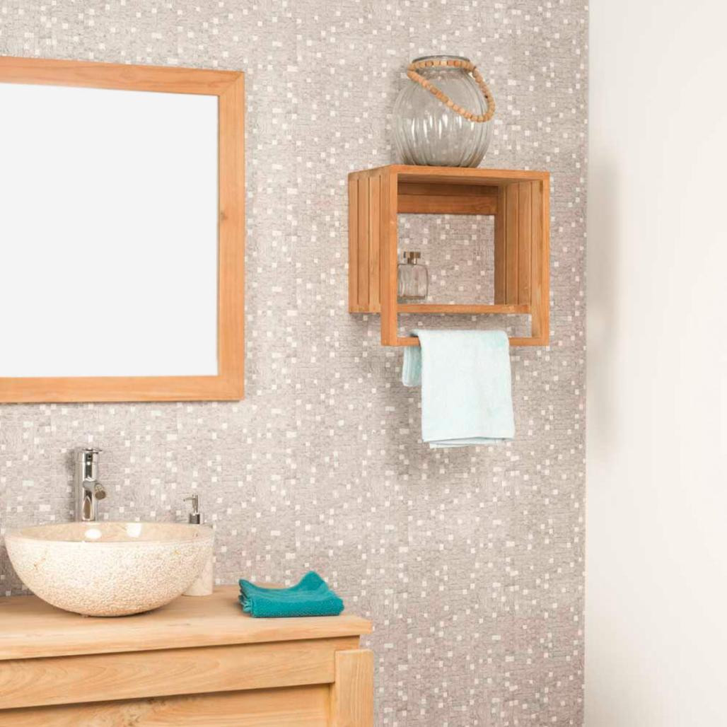 Porte serviette étagère murale en teck Chloé