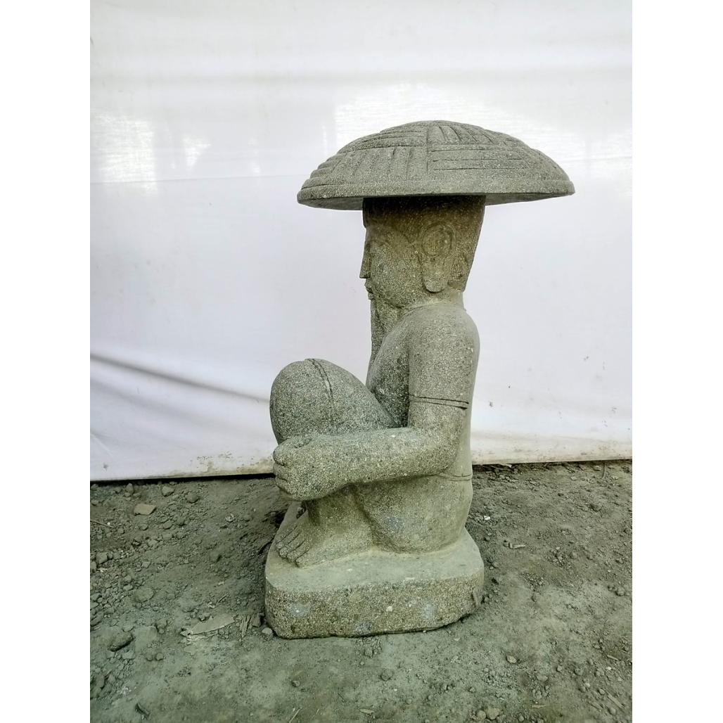 Statue pêcheur japonais en pierre volcanique de 80 cm Statue pêcheur japonais en pierre volcanique de 80 cm