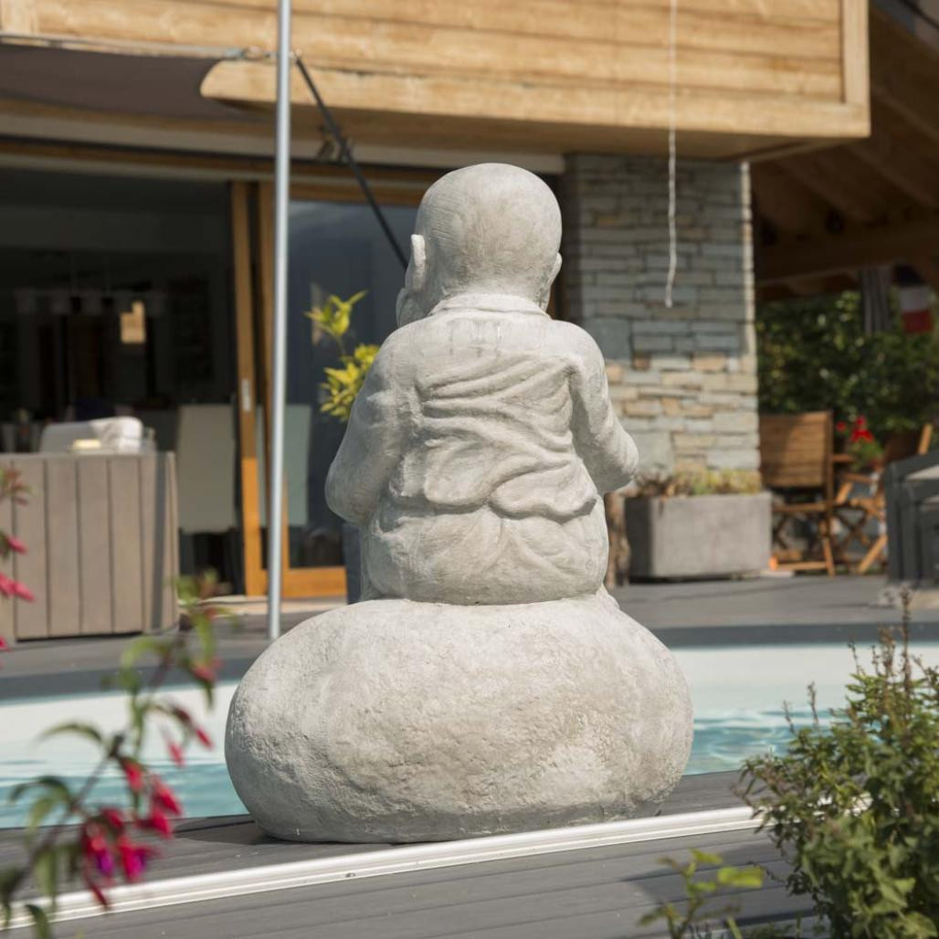 Statue moine shaolin pensif gris clair 80 cm Statue moine shaolin pensif gris clair 80 cm