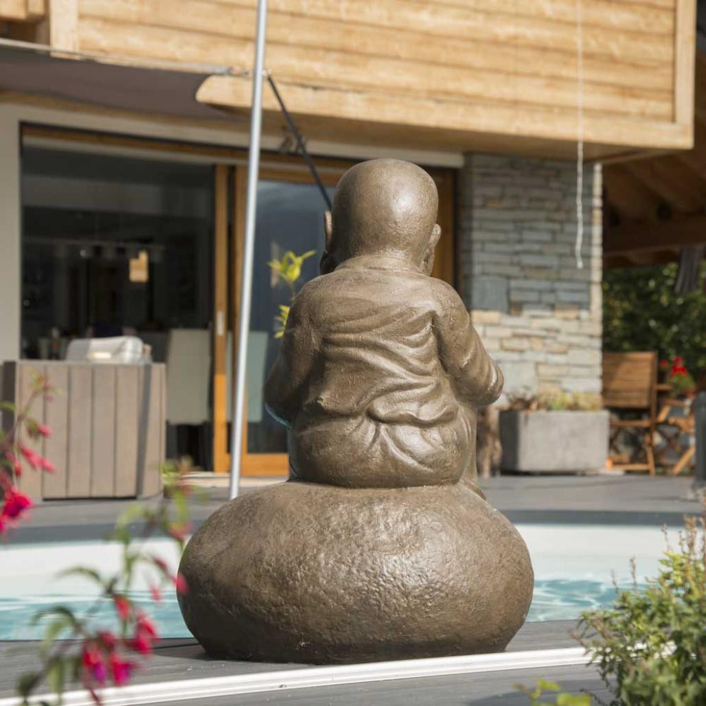 Statue moine shaolin pensif patiné brun antique 80 cm Statue moine shaolin pensif patiné brun antique 80 cm