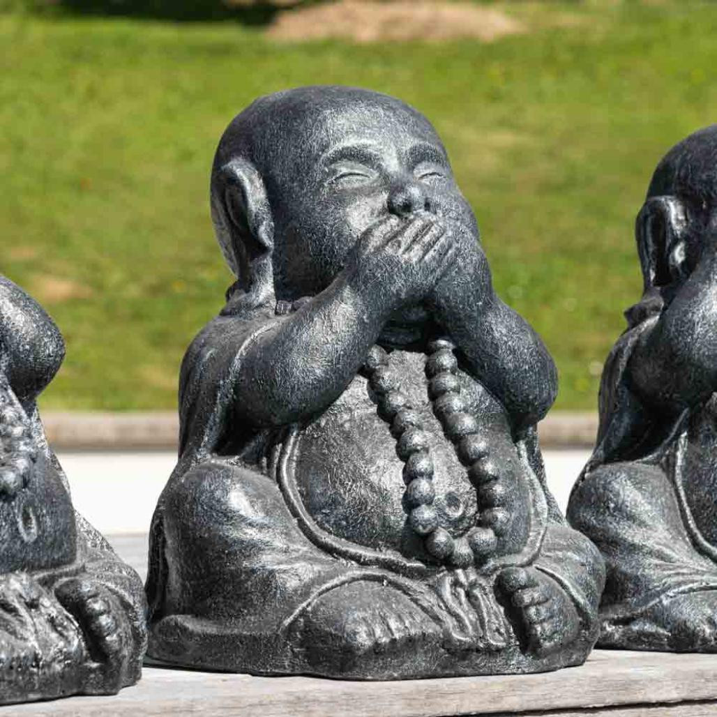 Statues de bouddha sagesse patiné gris 40 cm