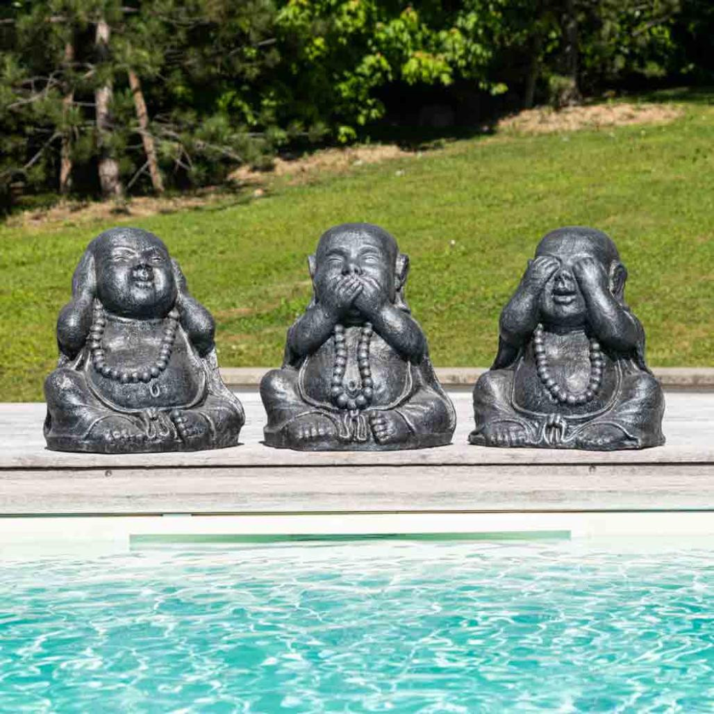 Statues de bouddha sagesse patiné gris 40 cm