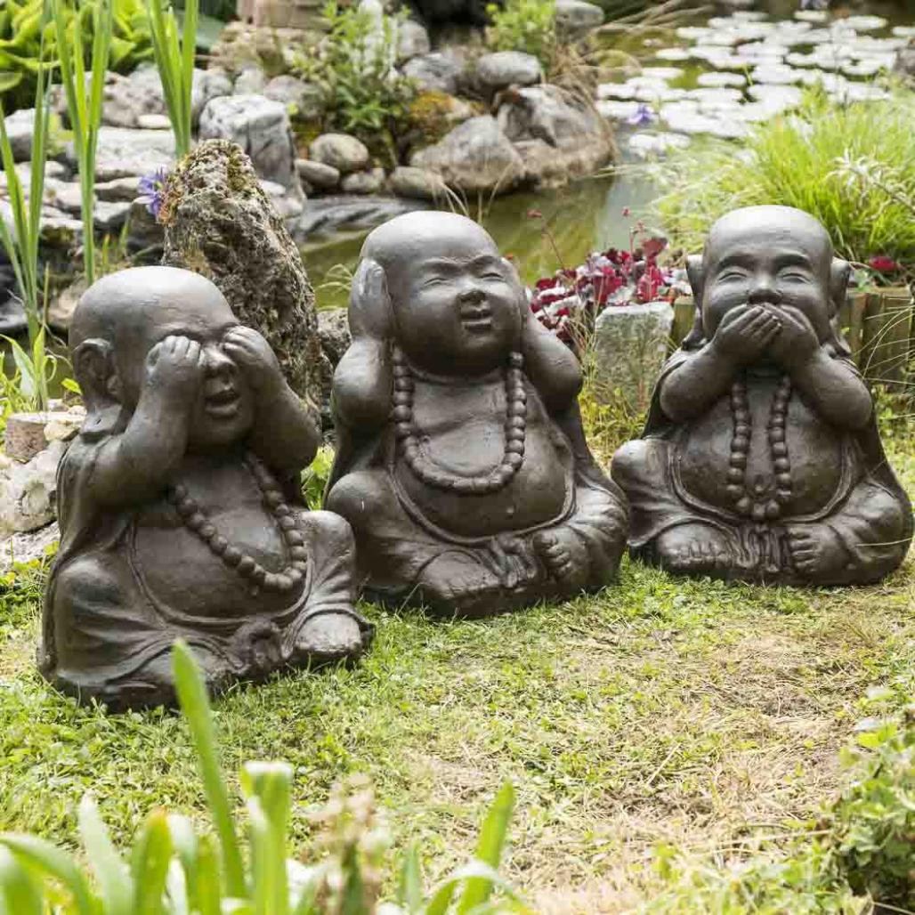 Statues de bouddha sagesse patiné brun antique 40 cm