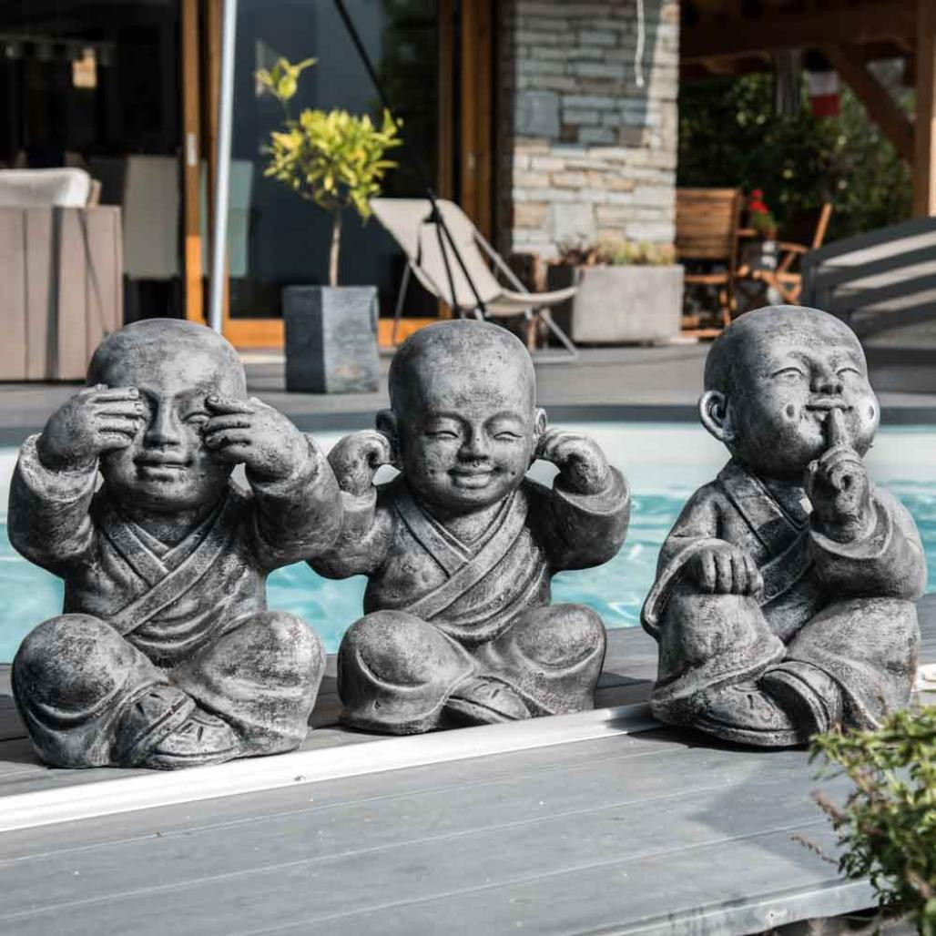 Statues moine de la sagesse patiné gris 40 cm