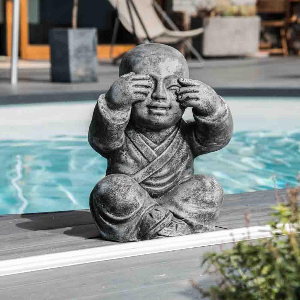 Statues moine de la sagesse patiné gris 40 cm Statues moine de la sagesse patiné gris 40 cm