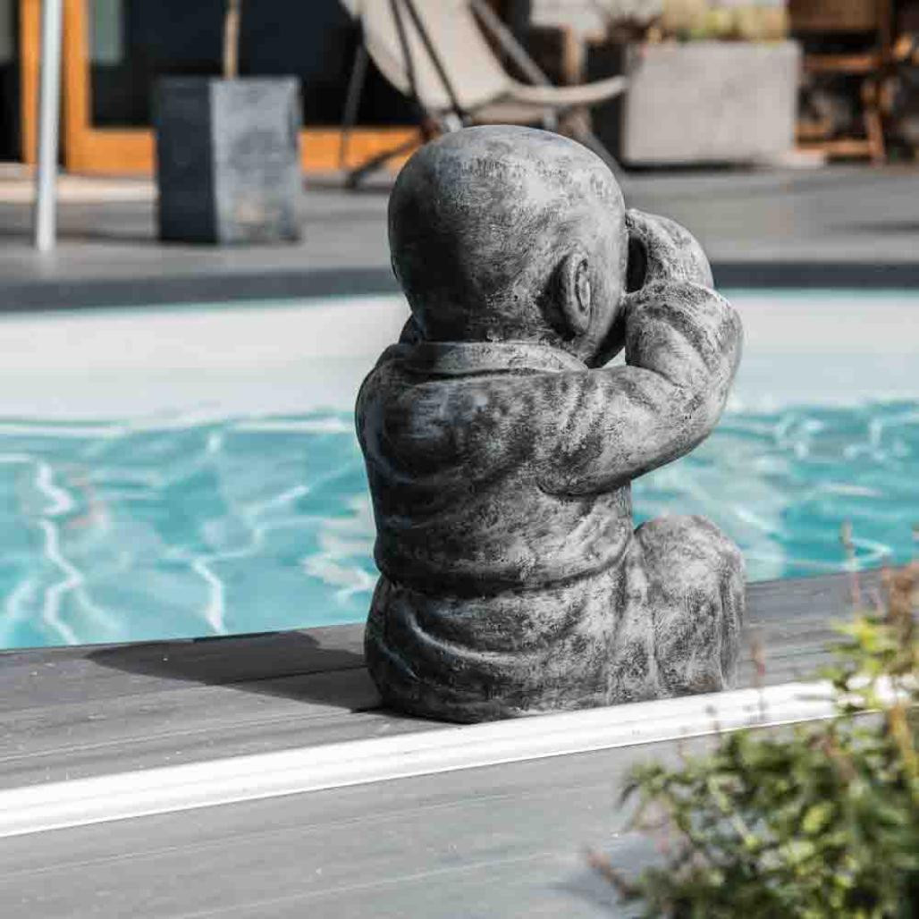 Statues moine de la sagesse patiné gris 40 cm Statues moine de la sagesse patiné gris 40 cm