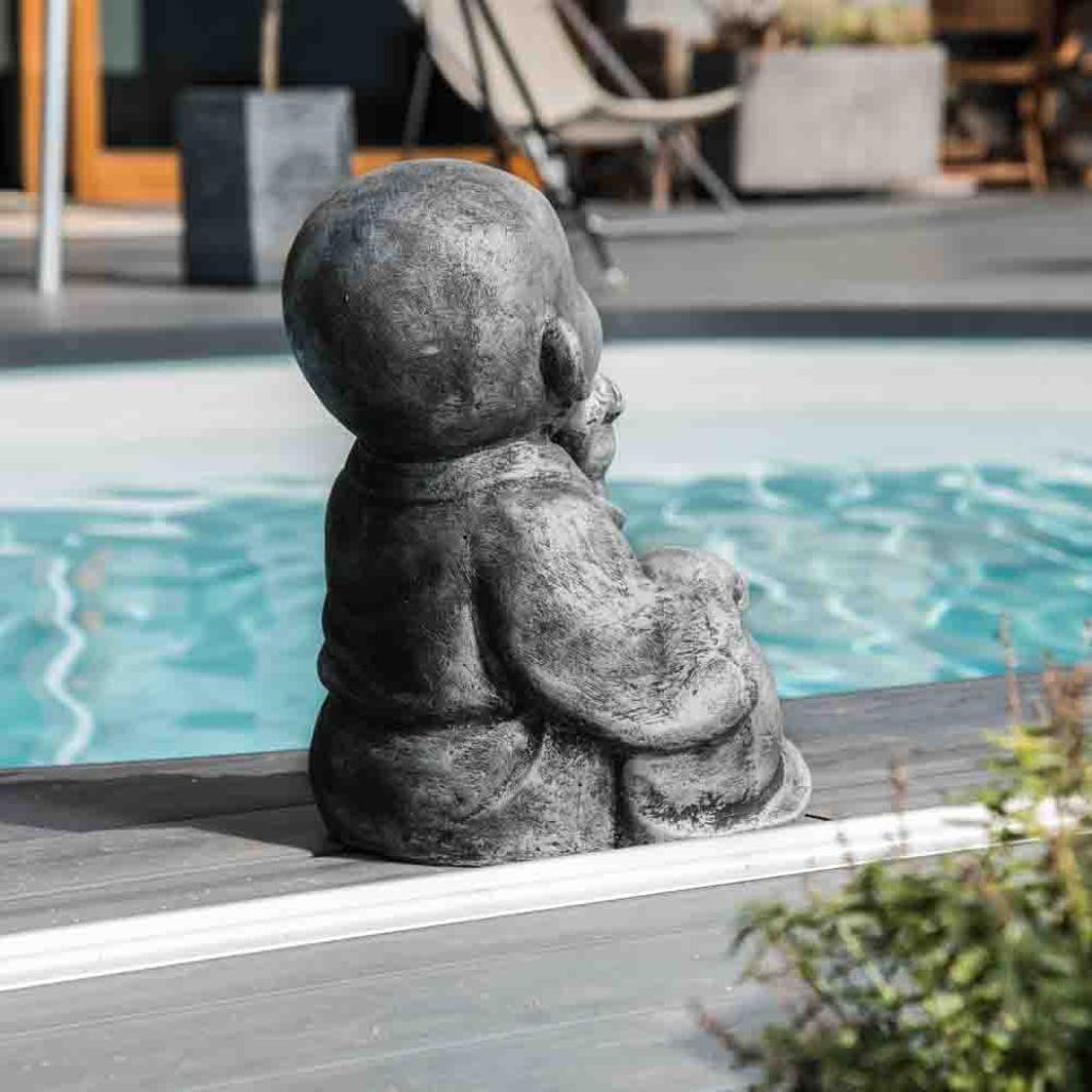 Statues moine de la sagesse patiné gris 40 cm Statues moine de la sagesse patiné gris 40 cm