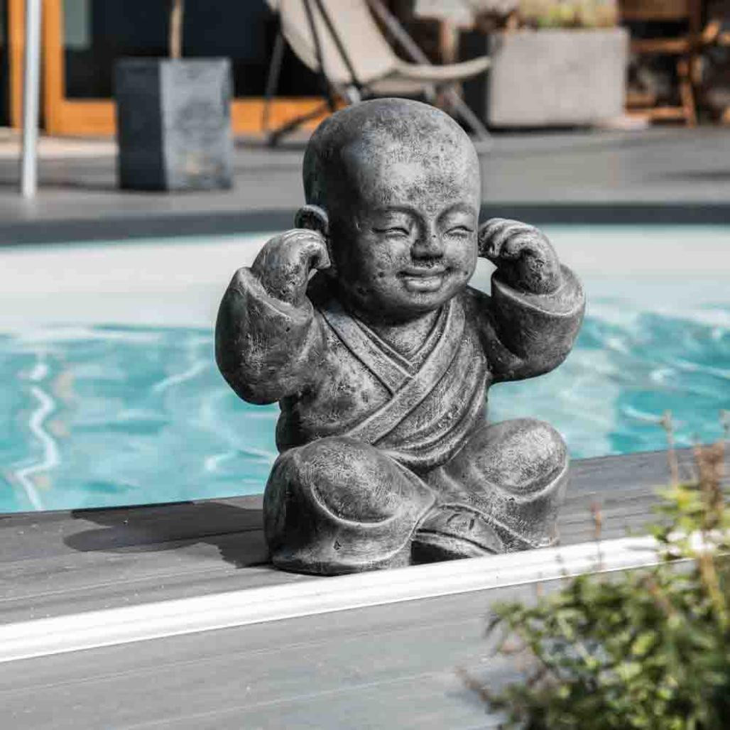 Statues moine de la sagesse patiné gris 40 cm Statues moine de la sagesse patiné gris 40 cm