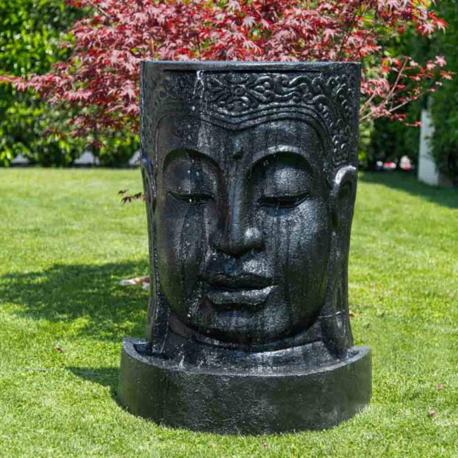 Fontaine de jardin mur d'eau visage de bouddha 1 m 20 noir