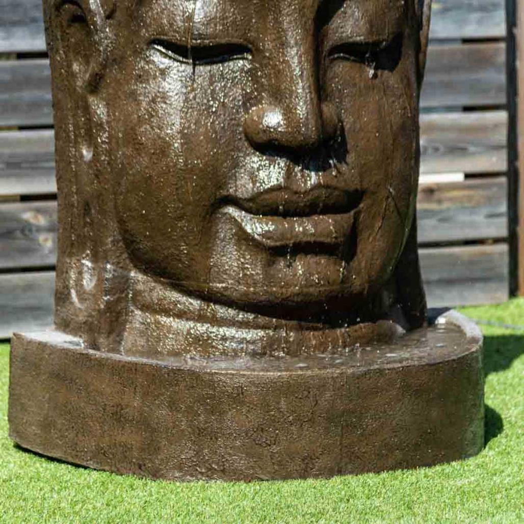 Fontaine de jardin mur d'eau visage de bouddha 1 m 20 brun antique