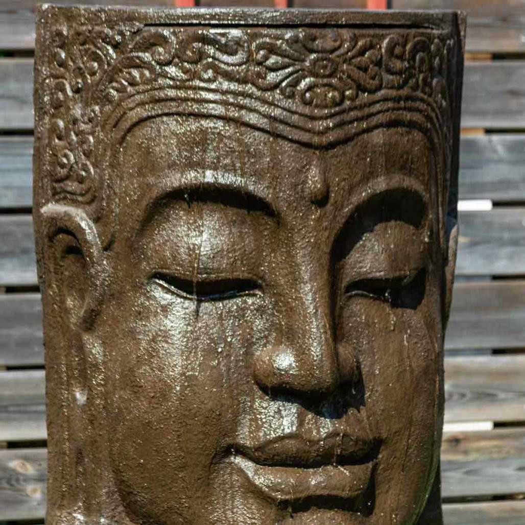 Fontaine de jardin mur d'eau visage de bouddha 1 m 20 brun antique