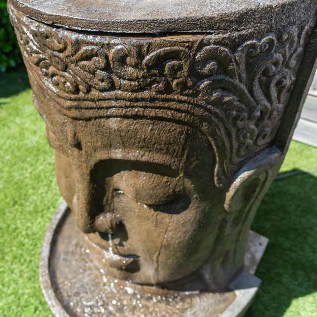 Fontaine de jardin mur d'eau visage de bouddha 1 m 20 brun antique