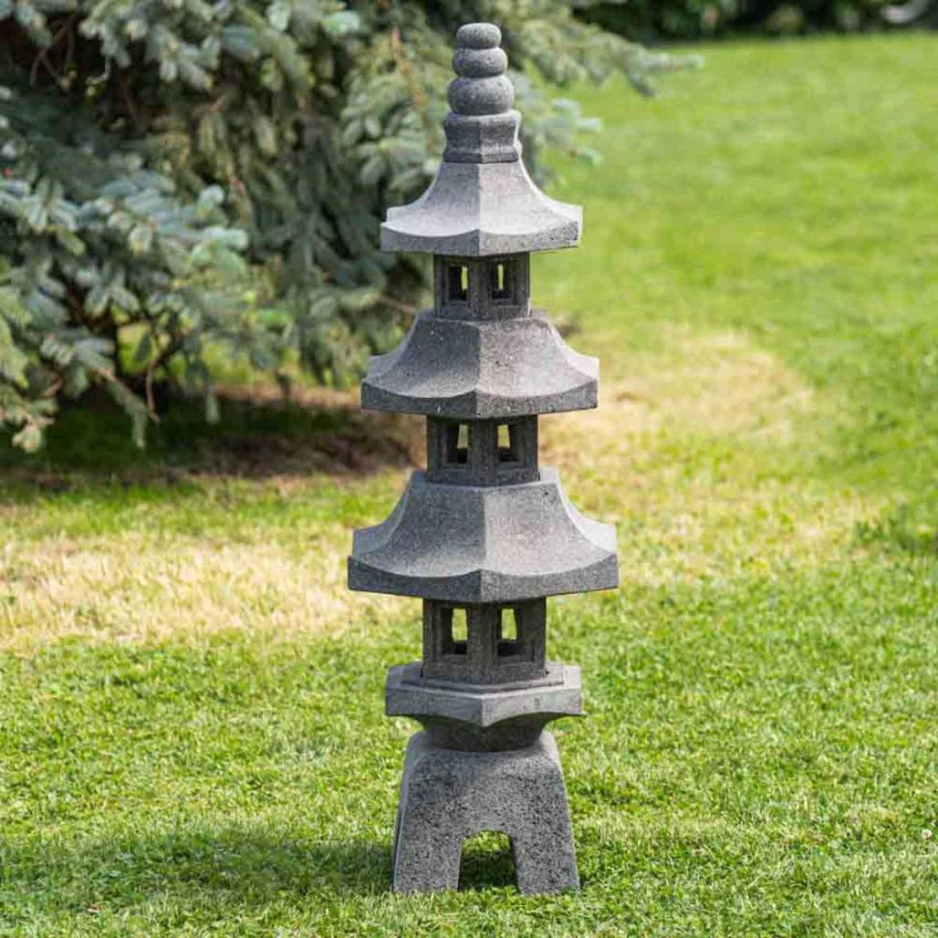 Lanterne japonaise pagode en pierre de lave jardin zen 100 cm