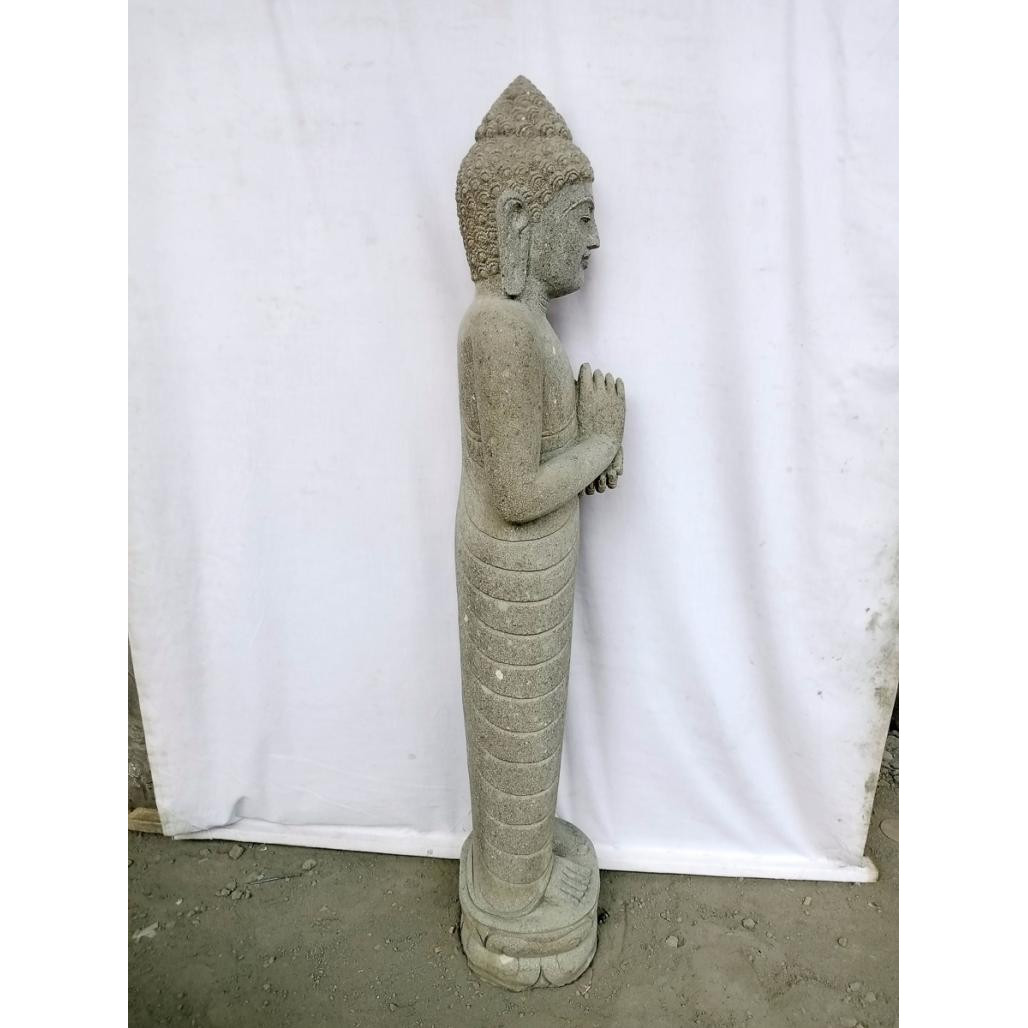 Statue de jardin en pierre volcanique bouddha debout chakra 1m50 Statue de jardin en pierre volcanique bouddha debout chakra 1m50