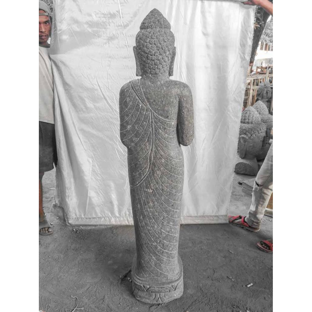 Statue de jardin en pierre volcanique bouddha debout chakra 1m50 Statue de jardin en pierre volcanique bouddha debout chakra 1m50