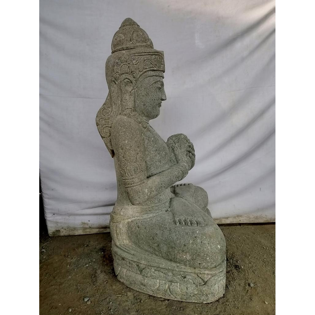 Statue déesse balinaise dewi fleur en pierre volcanique 80cm