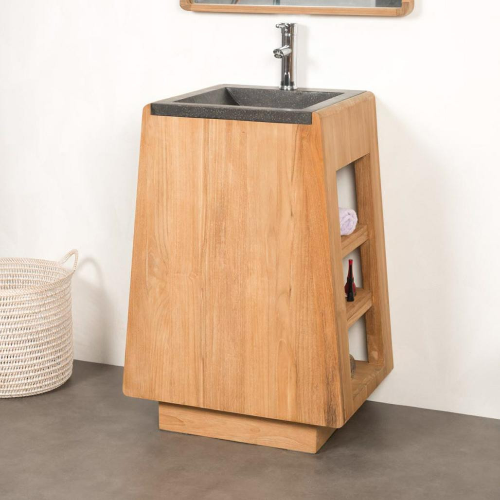 Meuble salle de bain en teck avec vasque intégrée Tipi 65 cm