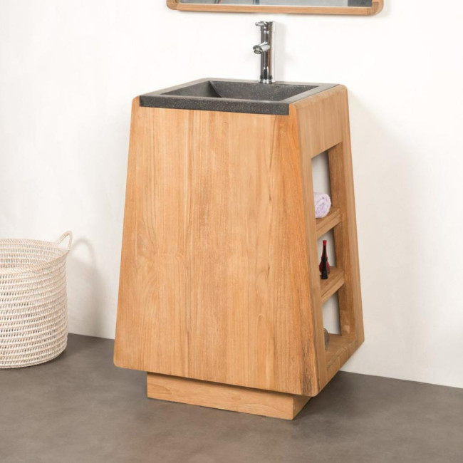 Meuble salle de bain en teck avec vasque intégrée Tipi 65 cm