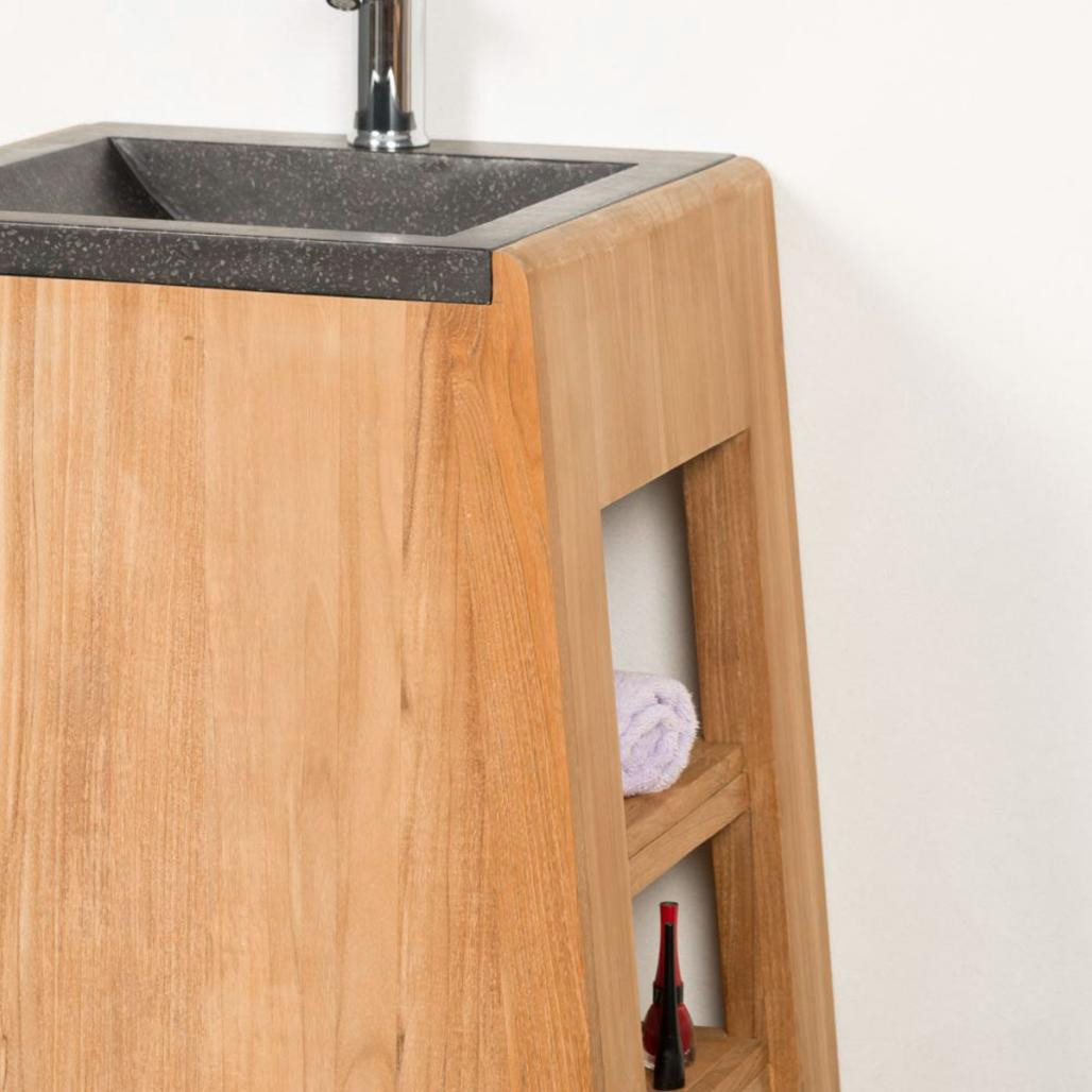 Meuble salle de bain en teck avec vasque intégrée Tipi 65 cm
