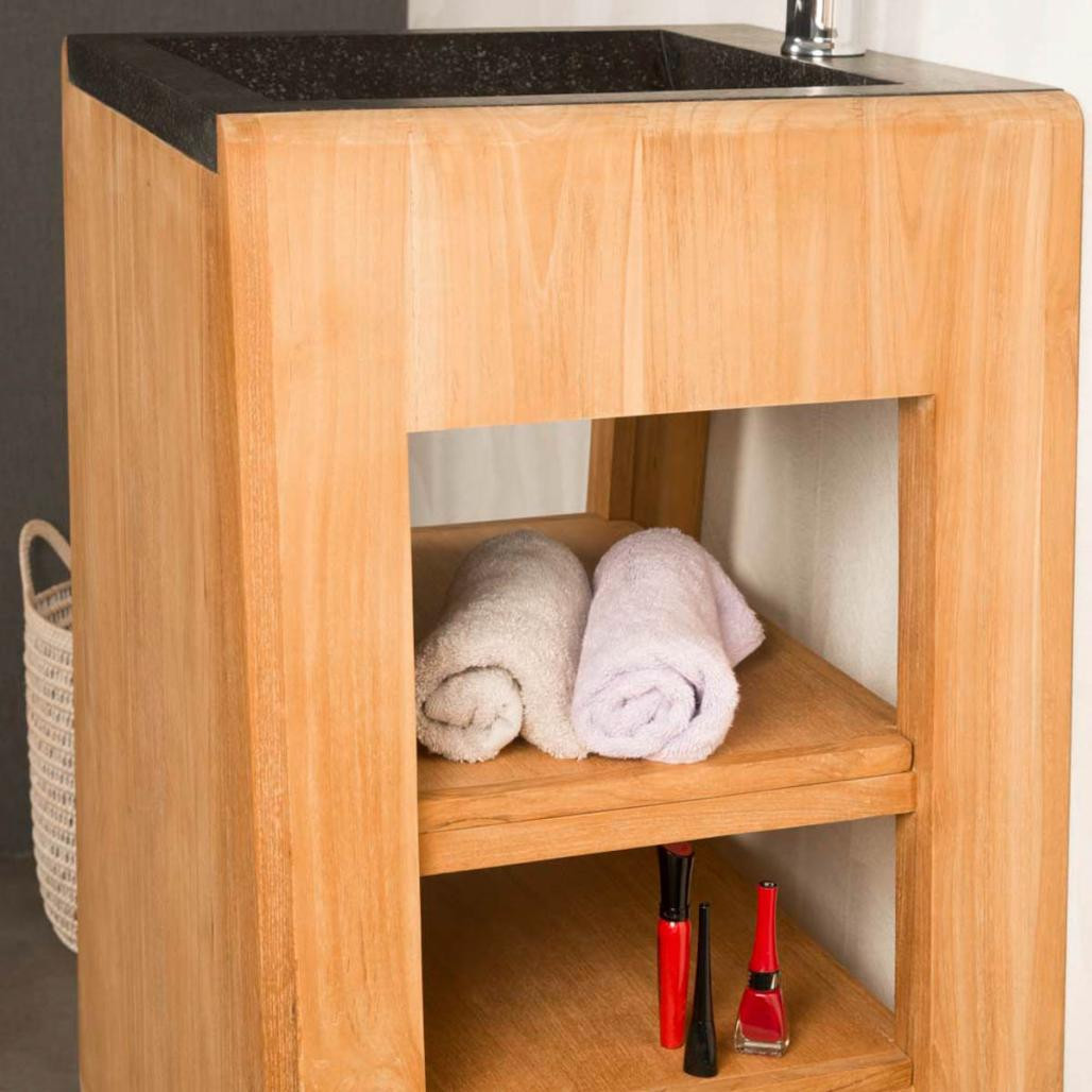 Meuble salle de bain en teck avec vasque intégrée Tipi 65 cm