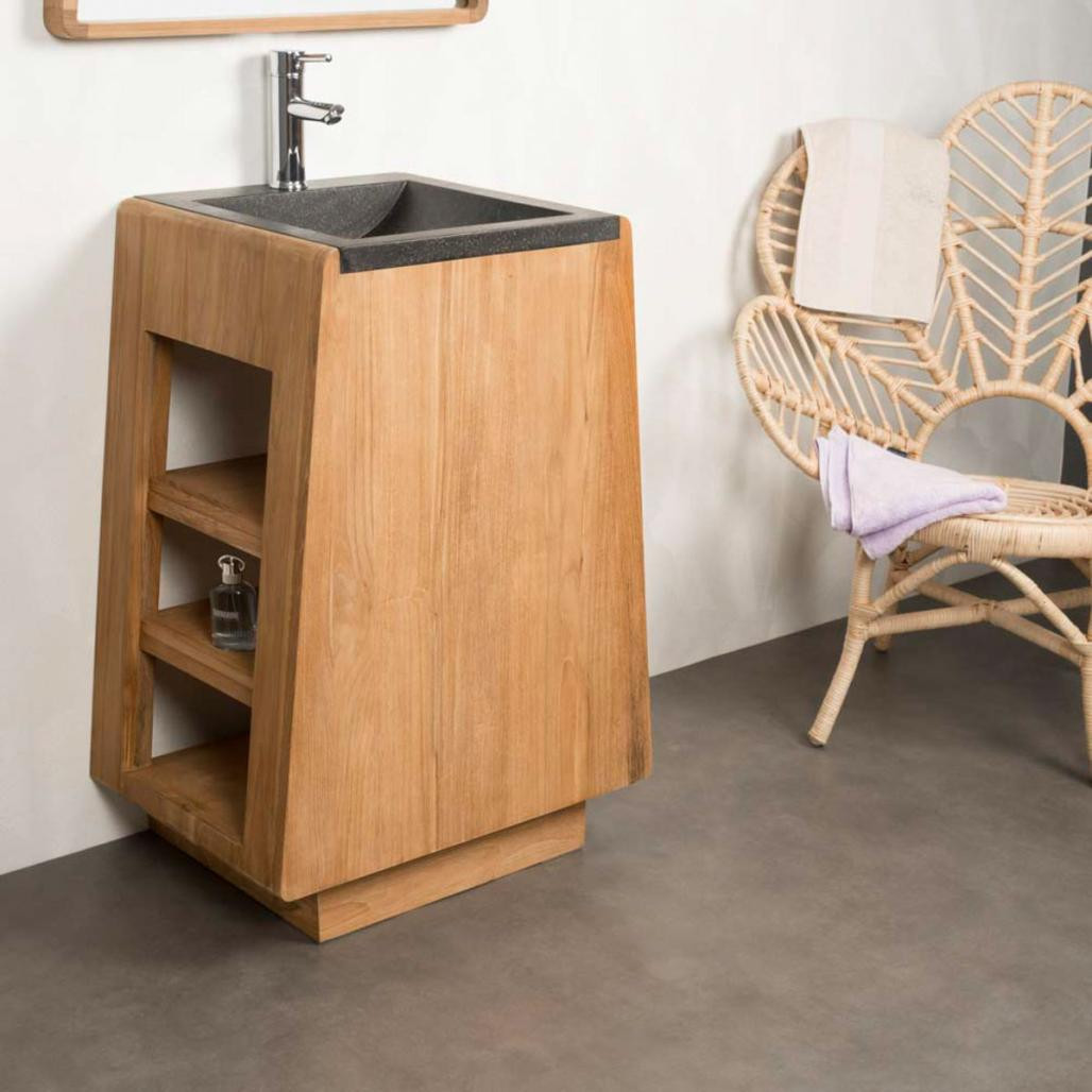 Meuble salle de bain en teck avec vasque intégrée Tipi 65 cm