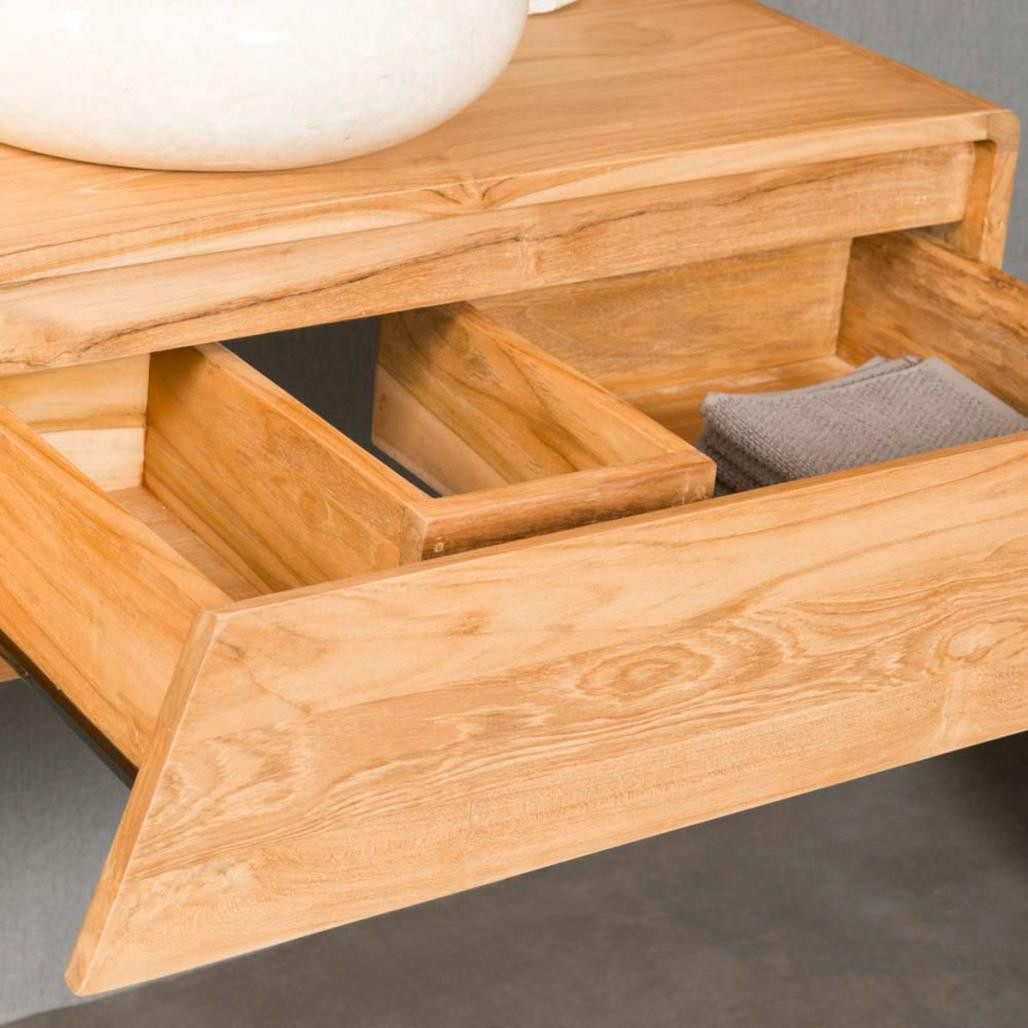 Meuble salle de bain suspendu teck Milo 100 Meuble salle de bain suspendu teck Milo 100