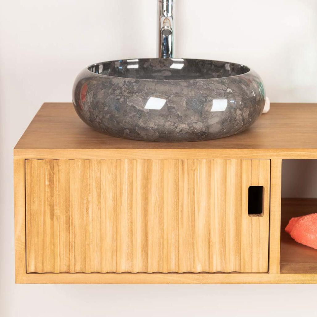 Meuble de salle de bain suspendu double vasque en teck Mya 145 cm