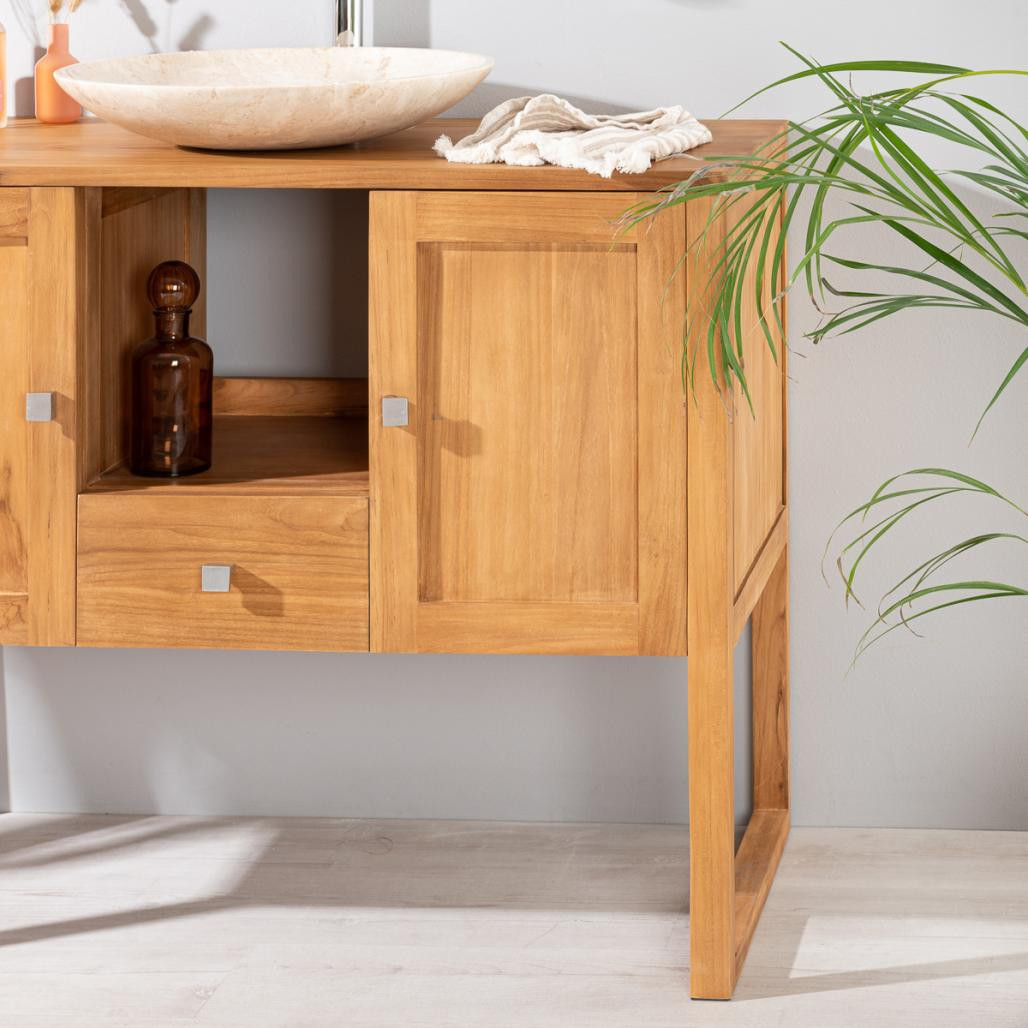 Meuble salle de bain en teck massif Théa 100 cm