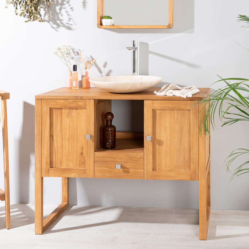 Meuble salle de bain en teck massif Théa 100 cm