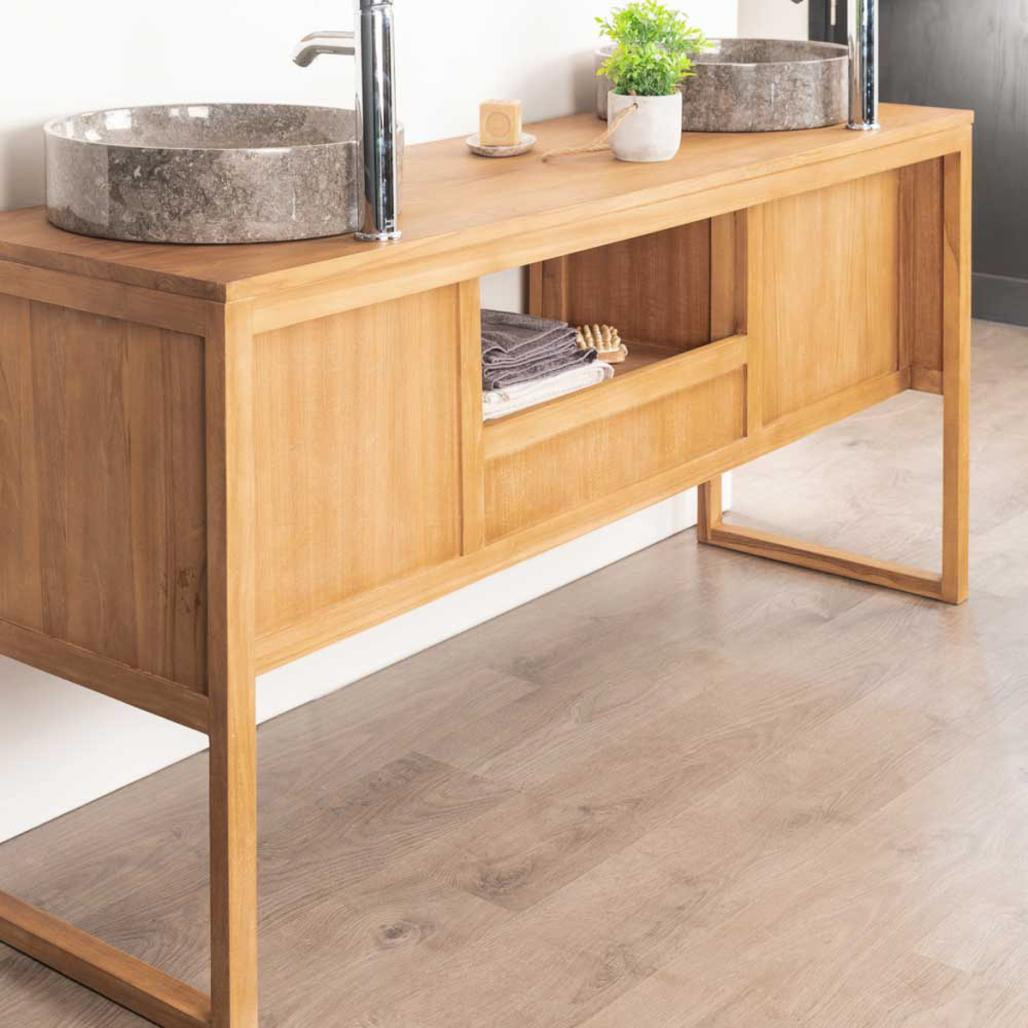 Meuble double vasque en teck massif Théa 165 cm