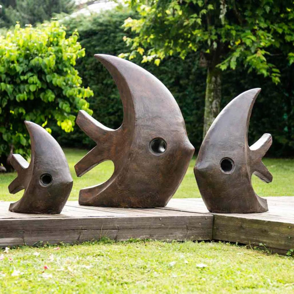 Déco moderne jardin statue poisson petit modèle brun 50cm