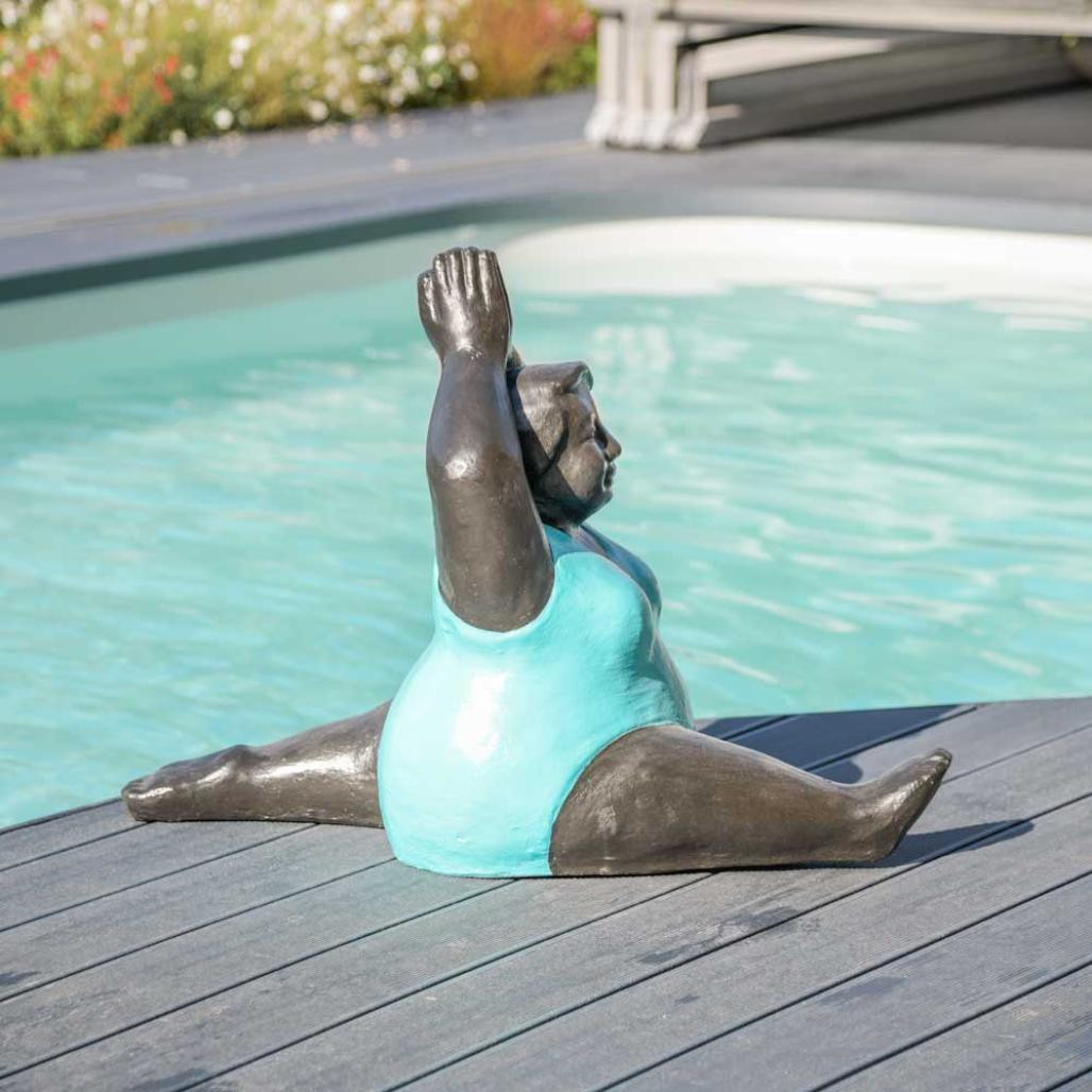 Statue moderne femme ronde position yoga turquoise Statue moderne femme ronde position yoga turquoise